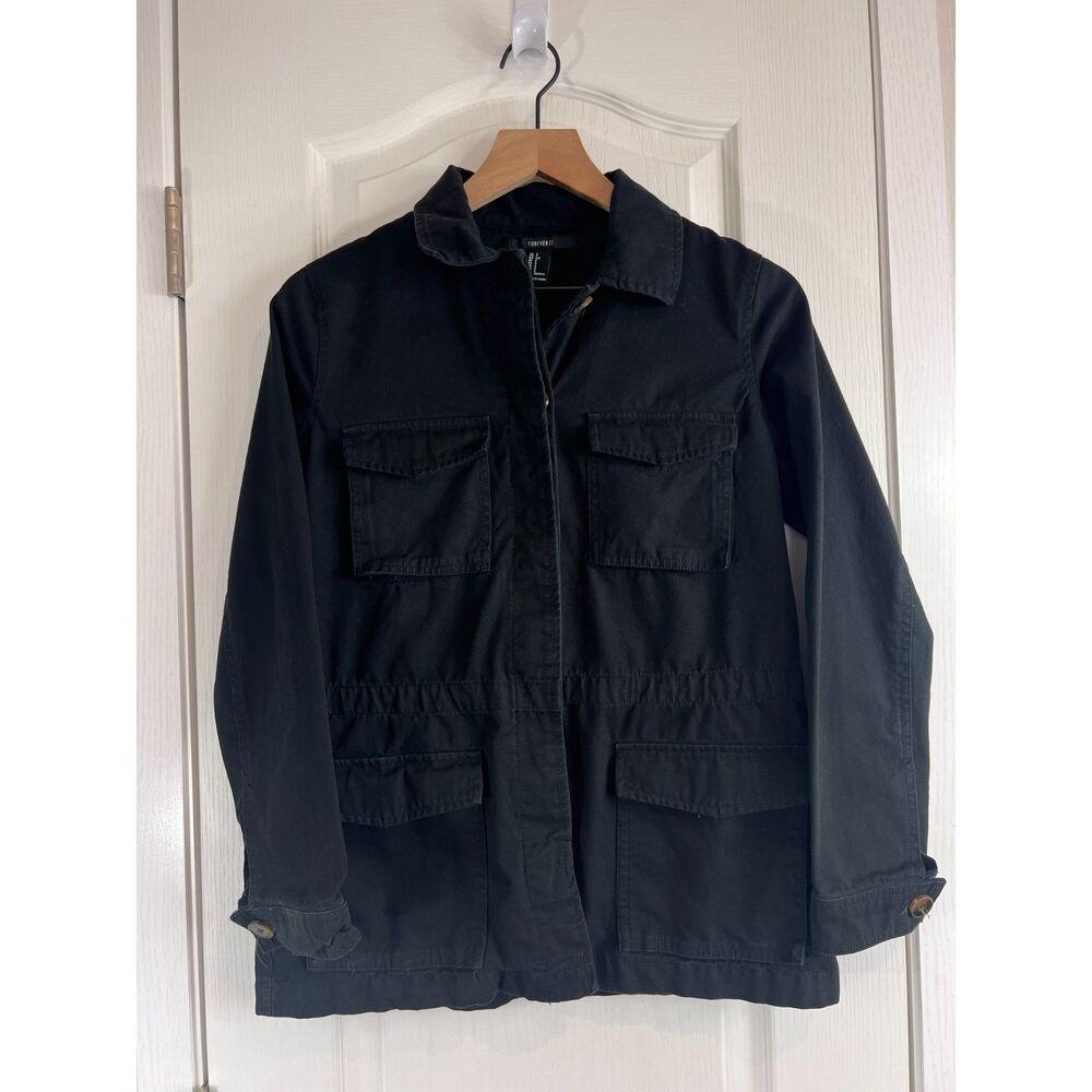 Forever 21 Women's Black Field Utility Jacket 100% Cotton Size S